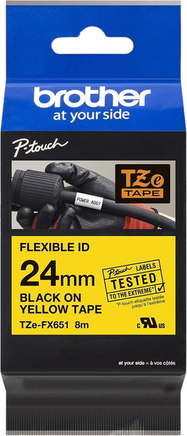 Етикеточна стрічка Brother TZe-FX651 24 mm x 8 m Black/Yellow (TZe-FX651) - зображення 1