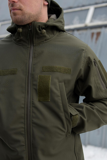 Тактична чоловіча куртка Soft shell на блискавці з капюшоном водонепроникна 2XL олива 00087 - зображення 2