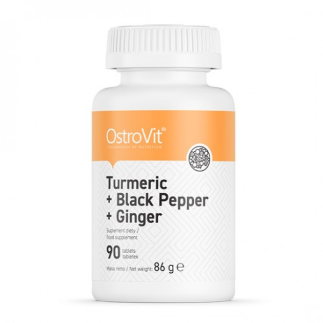 Куркума + чорний перець + імбир, TURMERIC + BLACK PEPPER + GINGER, OstroVit, 90 таблеток - зображення 1
