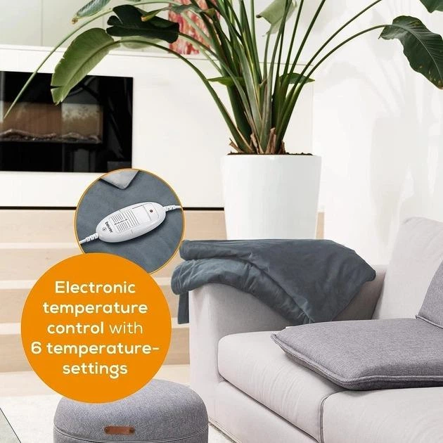 Електроковдра BEURER HD 75 Dark Grey 130*180, Німеччина, можна прати в пральній машинці, автотаймер, електрична ковдра - зображення 2