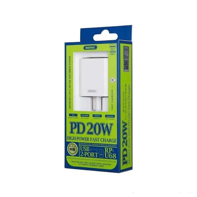 Мережевий зарядний пристрій REMAX RP-U68 Surie 20W PD плюс QC Fast Charge EU білий - Фото 2 Мережевий зарядний пристрій REMAX RP-U68 Surie 20W PD плюс QC Fast Charge EU білий - изображение 2