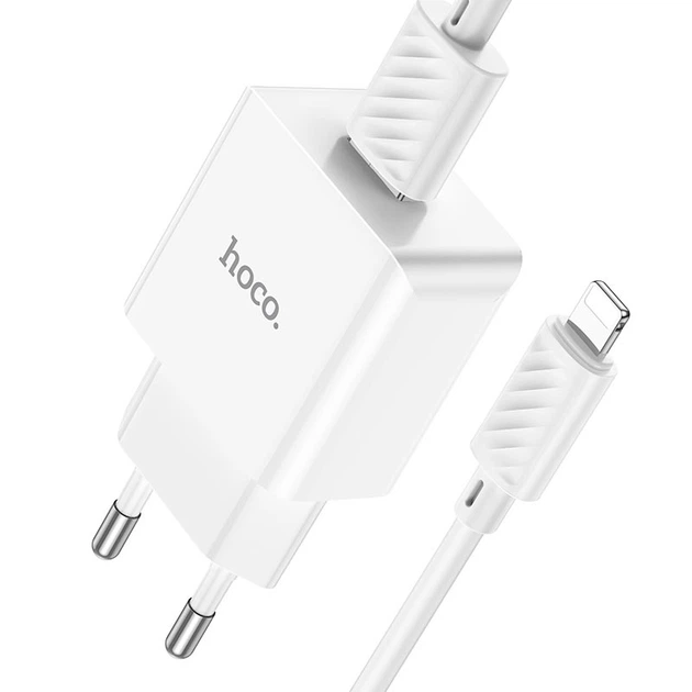 Адаптер сетевой Hoco Lightning Cable Leisure single port charger C106A |1USB, 10.5W/2.1A| белый - изображение 4