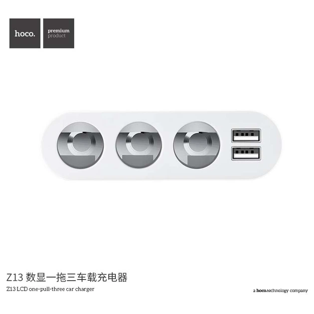 Адаптер автомобільний Hoco with LCD 3 in one Z13 |2USB, 2.1A| сріблястий - зображення 4