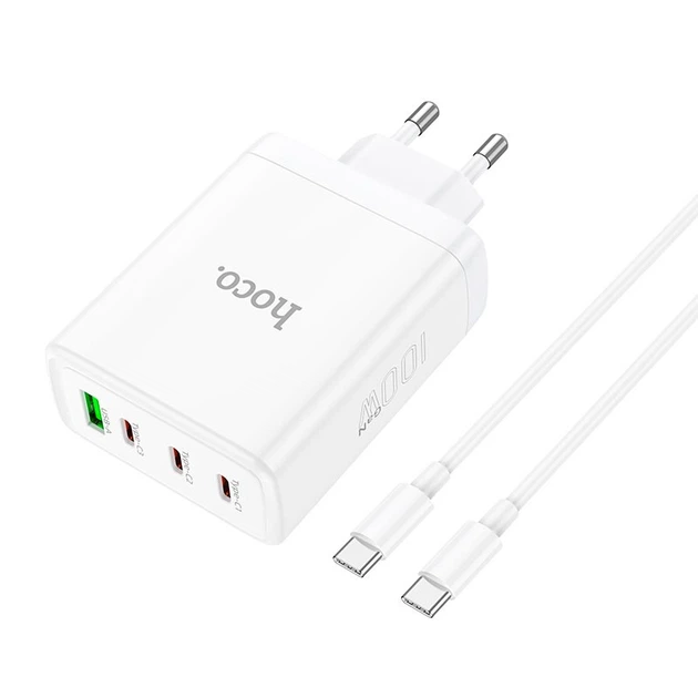 Адаптер сетевой HOCO Leader Type-C to Type-C Cable four-port (3c1a) fast charger set N31 |4Type-C/1USB, 100W/5A, PD/QC| белый - Фото 2 Адаптер сетевой HOCO Leader Type-C to Type-C Cable four-port (3c1a) fast charger set N31 |4Type-C/1USB, 100W/5A, PD/QC| белый - изображение 2