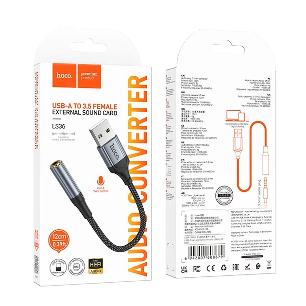 Перехідник HOCO fresh external Sound Card USB to 3.5 LS36 |0.12m, DAC| - Фото 2 Перехідник HOCO fresh external Sound Card USB to 3.5 LS36 |0.12m, DAC| - зображення 2