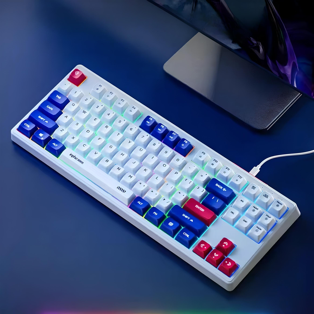 Проводная клавиатура INPHIC K9 с RGB подсветкой, подключение USB-TypeC, компактная, тихая, бело-синий (Ukr) - Фото 5 Проводная клавиатура INPHIC K9 с RGB подсветкой, подключение USB-TypeC, компактная, тихая, бело-синий (Ukr) - изображение 5