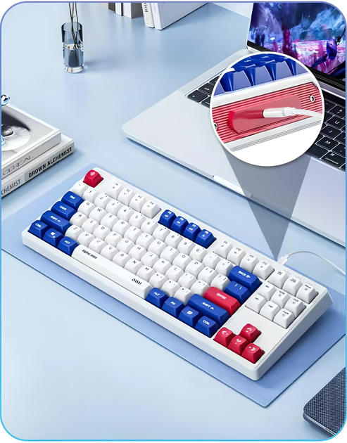 Проводная клавиатура INPHIC K9 с RGB подсветкой, подключение USB-TypeC, компактная, тихая, бело-синий (Ukr) - Фото 8 Проводная клавиатура INPHIC K9 с RGB подсветкой, подключение USB-TypeC, компактная, тихая, бело-синий (Ukr) - изображение 8