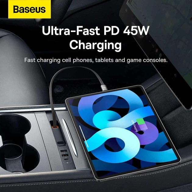 Зарядное устройство Baseus T-Space HUB для Tesla Model 3/Y 45W type-C cable |2USB/2Type-C| - изображение 8