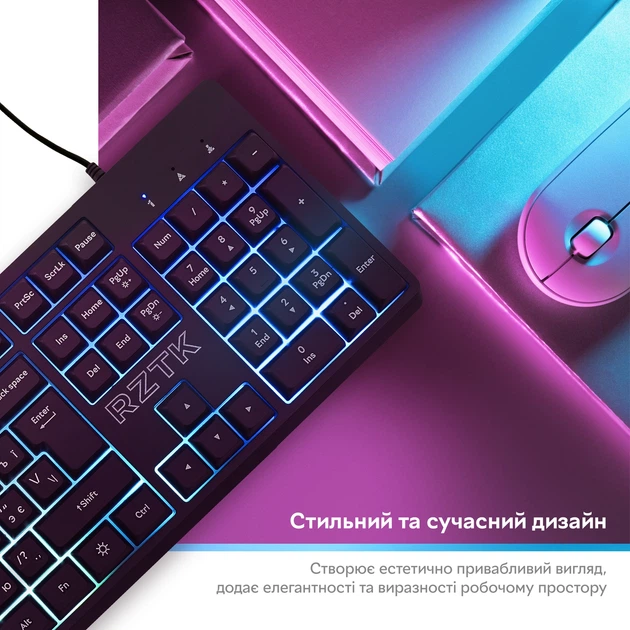 Клавиатура проводная RZTK Membrana RGB USB Black - Фото 11 Клавиатура проводная RZTK Membrana RGB USB Black - изображение 11