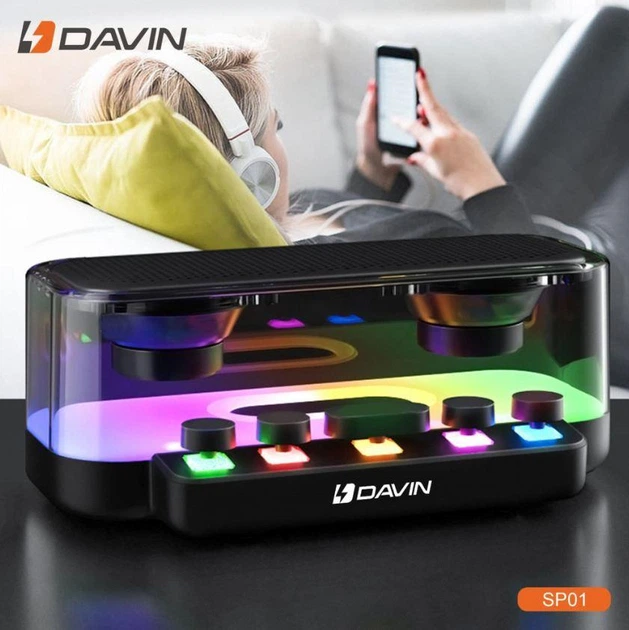 Портативна RGB колонка Bluetooth з підсвічуванням бездротова Davin SPOI - Фото 2 Портативна RGB колонка Bluetooth з підсвічуванням бездротова Davin SPOI - зображення 2