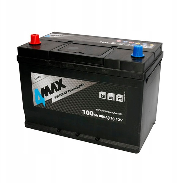 Аккумулятор автомобильный 100Ач 800А "+" слева 4MAX, BAT100/800L/JAP ...