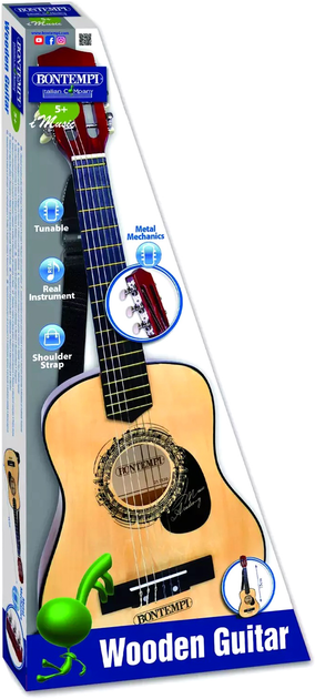 Drewniana gitara Bontempi ze strunami i paskiem na ramię 75 cm (0047663114835) - obraz 1