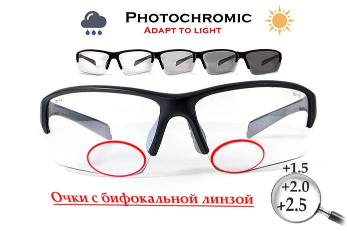 Окуляри біфокальні фотохромні (захисні) Global Vision Hercules-7 Bifocal (+2.0) photochromic (clear), фотохромні прозорі - зображення 1