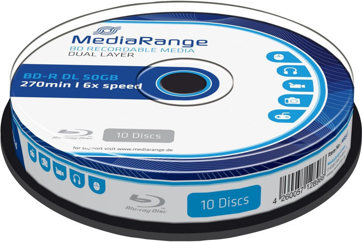 Płyta Blu-ray MediaRange BD-R DL, 50 GB / 270 min 6x drukowana 10 szt. (4260057128973) - obraz 1