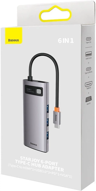 Hub USB 6w1 Baseus Metal Gleam WKWG030013 series USB-C do 3x USB 3.0 + HDMI + USB-C PD + VGA Grey (WKWG030013) - obraz 5