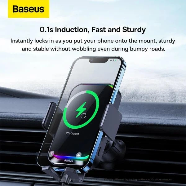 Тримач в авто з бездротовою зарядкою Baseus Halo Electric Wireless Charging Car Mount 15W (SUDD000001) Black - изображение 13