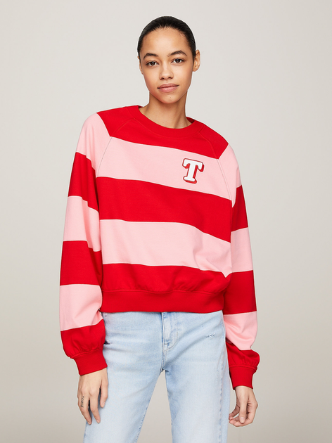 Bluza damska bez kaptura oversize Tommy Jeans DW0DW17789-TIC S Różowy/Czerwony (8720646649594) - obraz 1