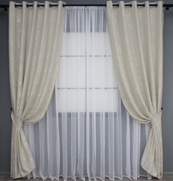 Комплект штор на люверсах VR-Textil Жаккард Sultan XO № 1281ш 150х250 см 2 шт Светло-бежевый (37-0034) - изображение 2