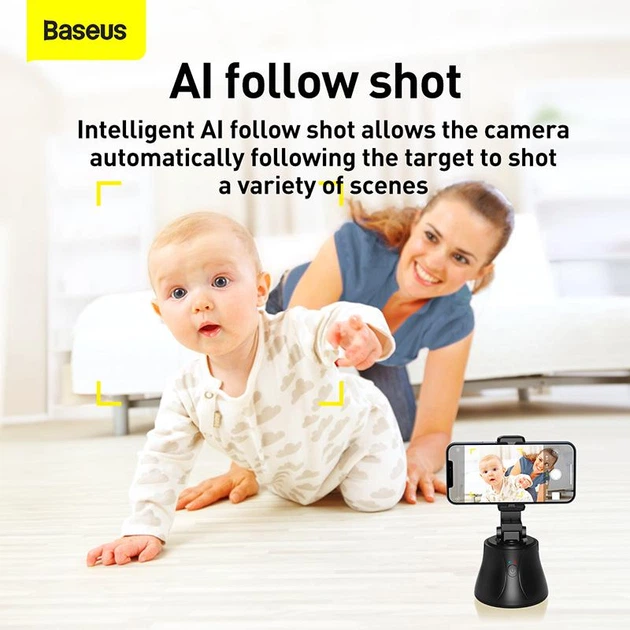 Смарт-штатив Baseus 360°AI (с датчиком движения, умный держатель для смартфона, автоматическое отслеживание лица) - Черный - изображение 8