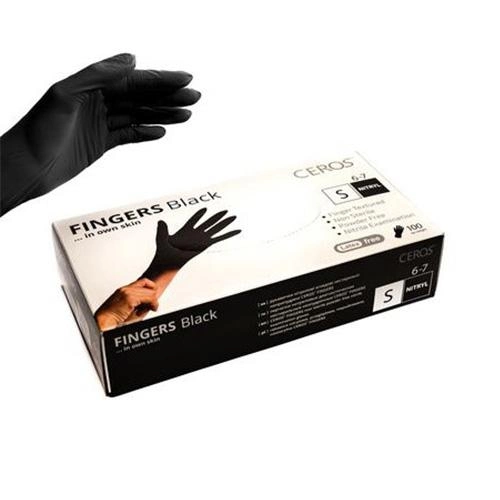 Рукавиці Ceros Fingers Black нітрилові S 100 шт. Чорні (4400139) - зображення 1