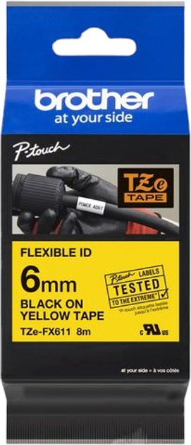 Етикеточна стрічка Brother TZEFX611 6 мм 8 м Black/Yellow (TZEFX611) - зображення 1