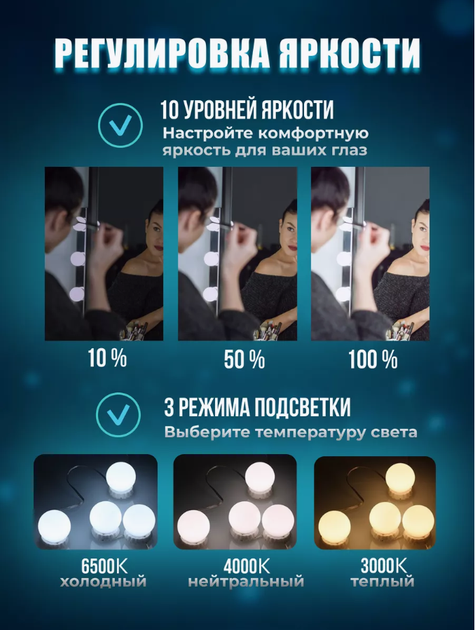 Подсветка для зеркала светодиодная лампочки для макияжа vanit mirror lights белые - изображение 3