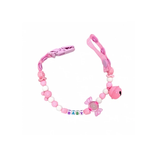 Ланцюжок для пустушки MGZ-0500(Pink) з дзвіночком - Фото 1 Ланцюжок для пустушки MGZ-0500(Pink) з дзвіночком - зображення 1