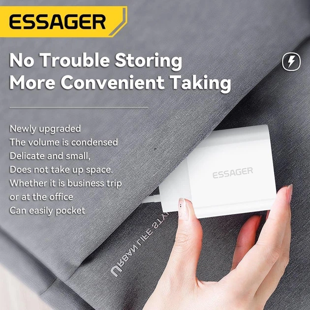 Сетевое зарядное устройство ESSAGER Vanjane Travel Phone Charger Set PD20W (no cable) EU White (ECTC-FJB02-P) - Фото 4 Сетевое зарядное устройство ESSAGER Vanjane Travel Phone Charger Set PD20W (no cable) EU White (ECTC-FJB02-P) - изображение 4