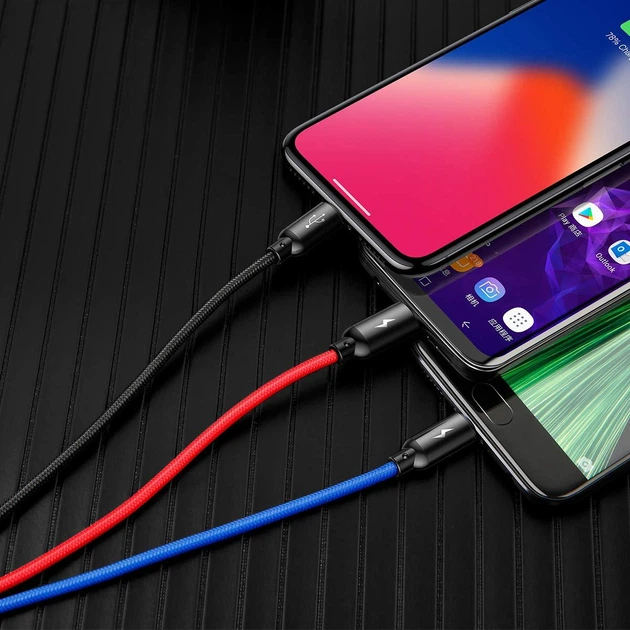 Кабель HOCO X76 4-in-1 Super charging cable(Type-C+Type-C+iP+Micro) 2A/1m чорний - Фото 3 Кабель HOCO X76 4-in-1 Super charging cable(Type-C+Type-C+iP+Micro) 2A/1m чорний - изображение 3