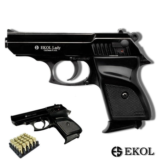 Стартовий пістолет Walther ppk, Ekol Lady чорний + 20 патронів, Сигнальний пістолет під холостий патрон 9мм, Шумовий - зображення 2