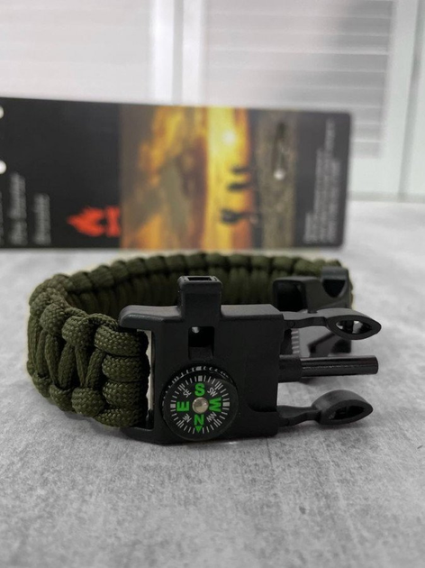 Paracord браслет з вискорем, компасом та свистком олива - изображение 2