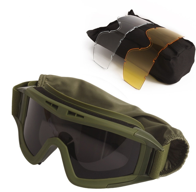 Тактичні окуляри захисна маска Solve із 3 змінними лінзами Оліва - зображення 1