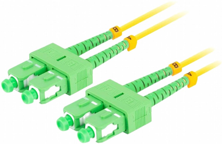 Patchcord optyczny Lanberg SM SC/APC - SC/APC Duplex G657a1 3 mm 5 m Yellow (FO-SASA-SD11-0050-YE) - obraz 1