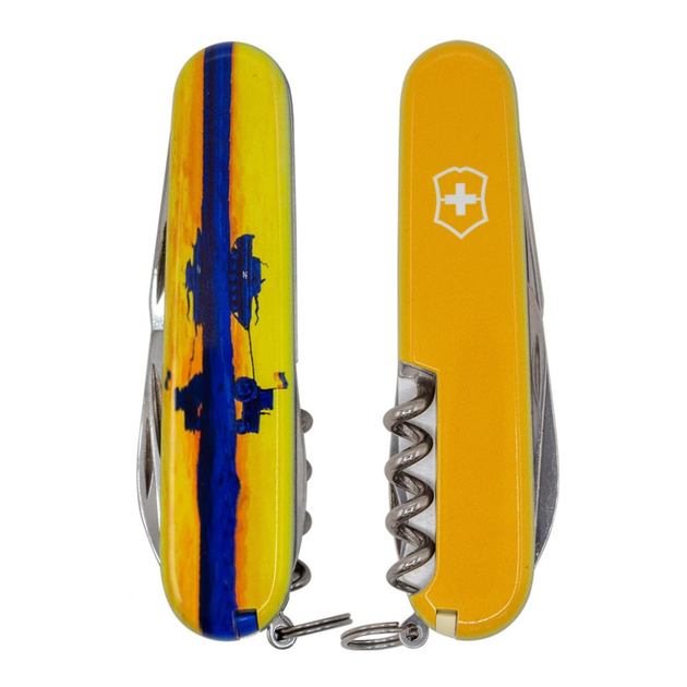 Складаний швейцарський ніж Victorinox Vx13703.3_T3110p Climber Ukraine Марка з трактором 14 функцій 91 мм синьо-жовтий - зображення 2