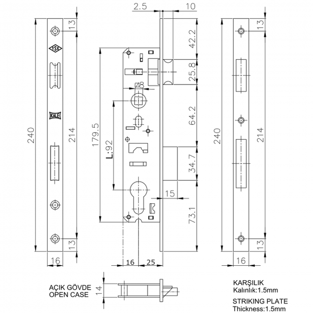 Замок узкопрофильный Kale 192 P 25mm. - изображение 2