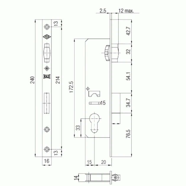 Замок вузькопрофільний (роликовий) Kale 155 P 20mm. - зображення 2