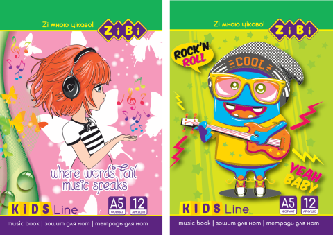 Зошит для нот, А5, 12 аркушів, на скобі, вертикальний, KIDS Line мікс 2 обкладинки ZB.1095 - Фото 1 Зошит для нот, А5, 12 аркушів, на скобі, вертикальний, KIDS Line мікс 2 обкладинки ZB.1095 - зображення 1