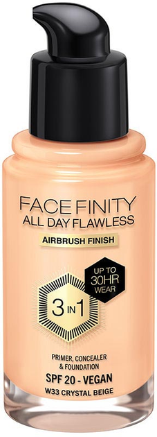Podkład do twarzy Max Factor Facefinity All Day Flawless 3 in 1 Foundation SPF 20 W33 Crystal Beige 30 ml (3616303999377) - obraz 1