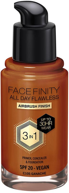 Podkład do twarzy Max Factor Facefinity All Day Flawless 3 in 1 Foundation SPF 20 C105 Ganache 30 ml (3616303999681) - obraz 1