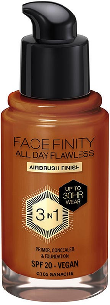 Тональна основа Max Factor Facefinity All Day Flawless 3 in 1 SPF 20 C105 Ganache 30 мл (3616303999681) - зображення 1