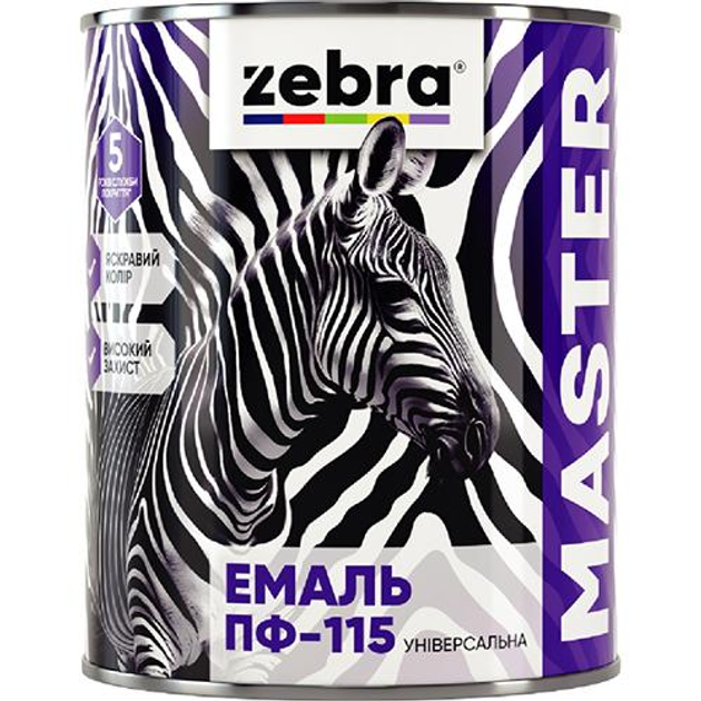 Емаль алкідна ПФ-115 універсальна ZEBRA MASTER 0.8кг Сірий - зображення 1