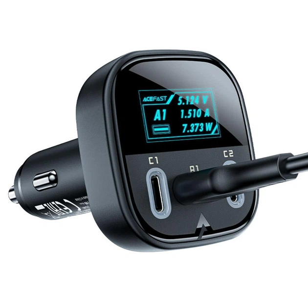 Автомобільний зарядний пристрій ACEFAST B5 101W (2C+A) metal car charger with OLED smart display (AFB5B) - Фото 3 Автомобільний зарядний пристрій ACEFAST B5 101W (2C+A) metal car charger with OLED smart display (AFB5B) - зображення 3