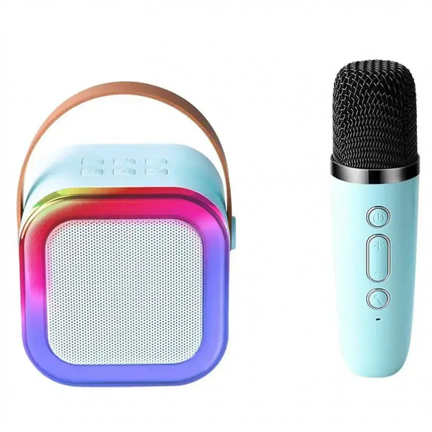 Аккумуляторная колонка с караоке микрофоном Winso K12 Комплект с RGB подсветкой Bluetooth 10W Бирюзовая - изображение 6