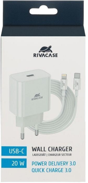 Зарядний пристрій для телефону Rivacase 20W USB-A/USB Type-C Quick Charge 3.0 White (PS4101WD5WHITE) - зображення 2