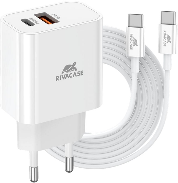 Зарядний пристрій для телефону Rivacase 20W USB-A/USB Type-C Quick Charge 3.0 White (PS4102WD4WHITE) - зображення 1