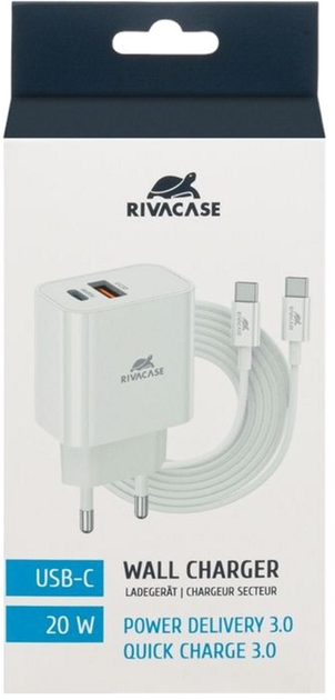 Зарядний пристрій для телефону Rivacase 20W USB-A/USB Type-C Quick Charge 3.0 White (PS4102WD4WHITE) - зображення 2