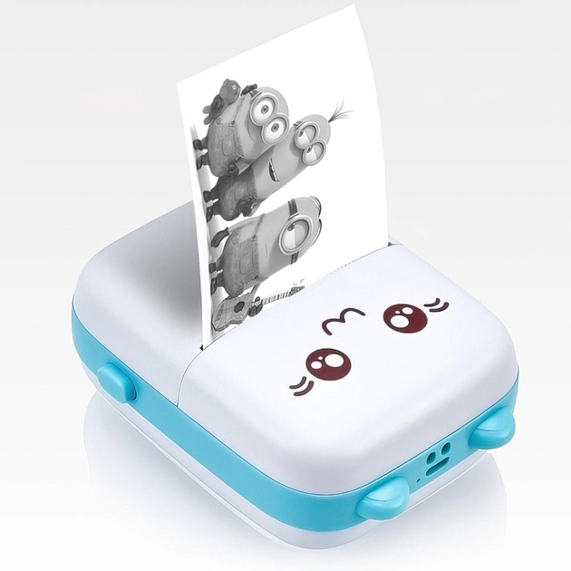 Принтер детский аккумуляторный термопринтер с Bluetooth Mini printer Cat  Ears 8499 бело-синий