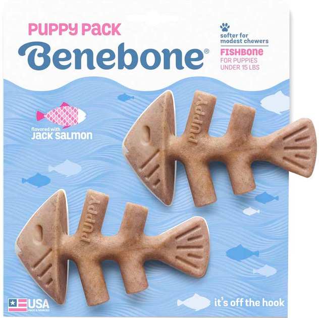 Набор жевательных игрушек со вкусом лосося для цуценят Benebone Fishbone Puppy 12 см 2 шт Brown (0810054210337) - зображення 1