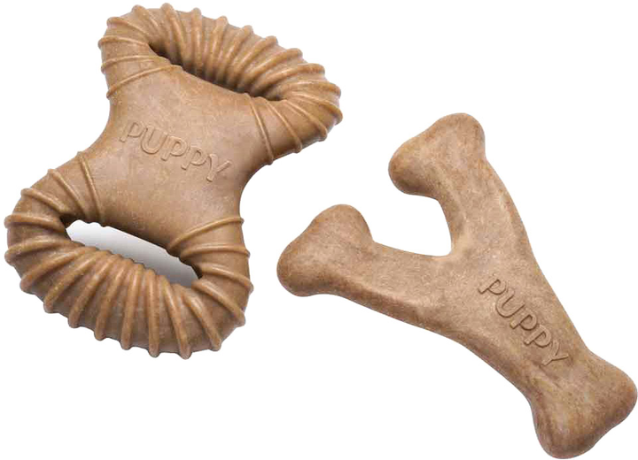 Набір жувальних іграшок для собак зі смаком бекону Benebone Puppy Dental Chew/Wishbone 10 см 2 шт Brown (0854111004491) - зображення 2
