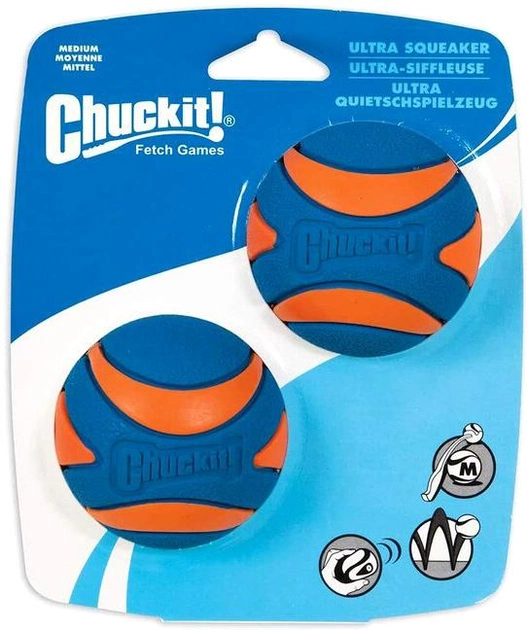Набір м'ячів для собак Chuckit! Ultra Squeaker Ball 6 см 2 шт Orange and Blue (0029695330681) - зображення 1